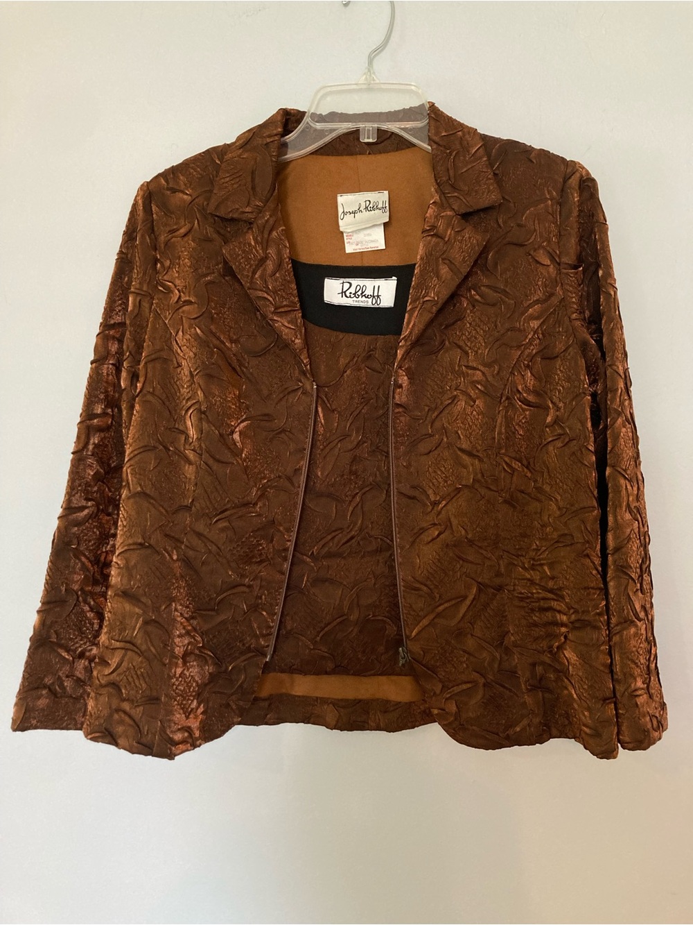 2 Pc. Joseph Ribkoff Textured Copper Zipper Front Jacket and tank sz M